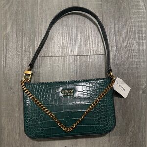 GUESS Emerald Croc-Embossed Shoulder Bag with Gold Chain